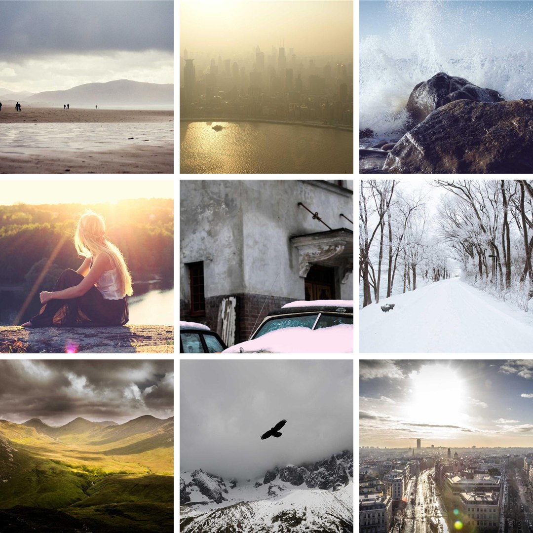 A finished 3 by 3 photo collage at 1:1 square ratio with white spacing between the photos